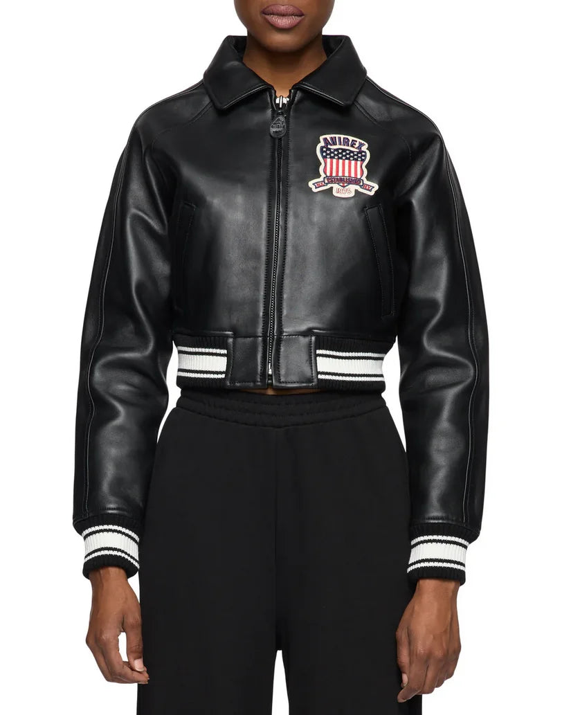 Avirex Spring 2024 New Listing Bomber Flight Suit Jacket 100% European Antique Sheepskin Classic Women's Pink Leather coat tops