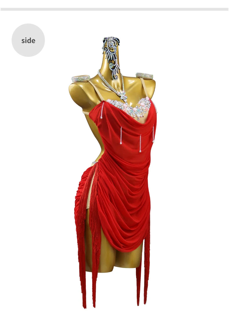 Dress For Dance Girl Costume Women Latin American Clothes Ball Sexy Skirt Line Suit Evening Practice Wear Stage Samba Customized