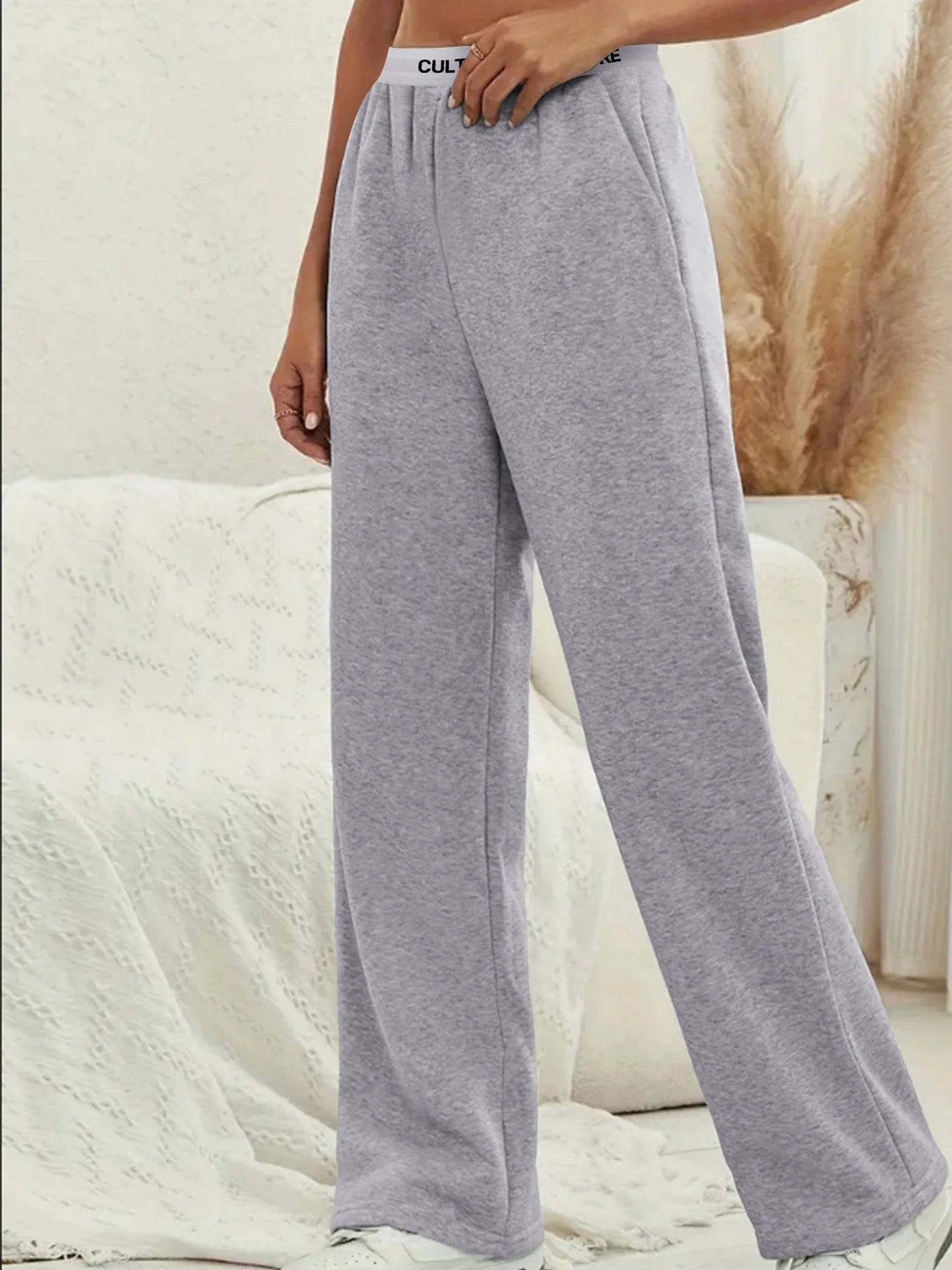 Women's Fashion Pants High Waist Webbing Loose Women's Wide Leg Pants Solid Colour Casual Female Pants Autumn Daily Wear