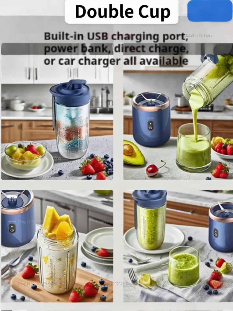 Portable Juicer Cup Smoothie Blender 6 Blade Blender Bottle Household Fruit Juicer Cup USB Rechargeable Juicer Kitchen Tool