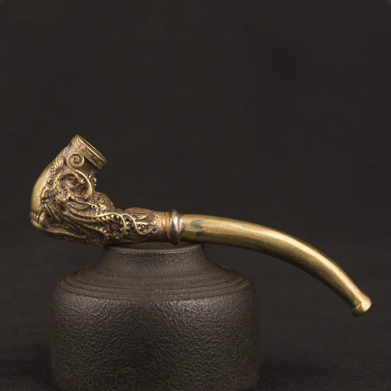Vintage Copper Dragon Pattern Curved Smoking Pipe Accessories Chinese Traditional Pure Copper Cigarette Holder Series