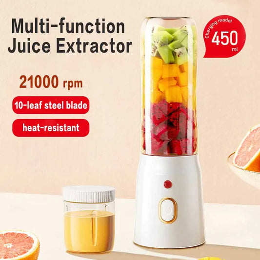 Portable Cordless Blender Juicer 450ml Electric Fruit Juicer USB Rechargeable Lemon Orange Juice Cup Smoothie Blender