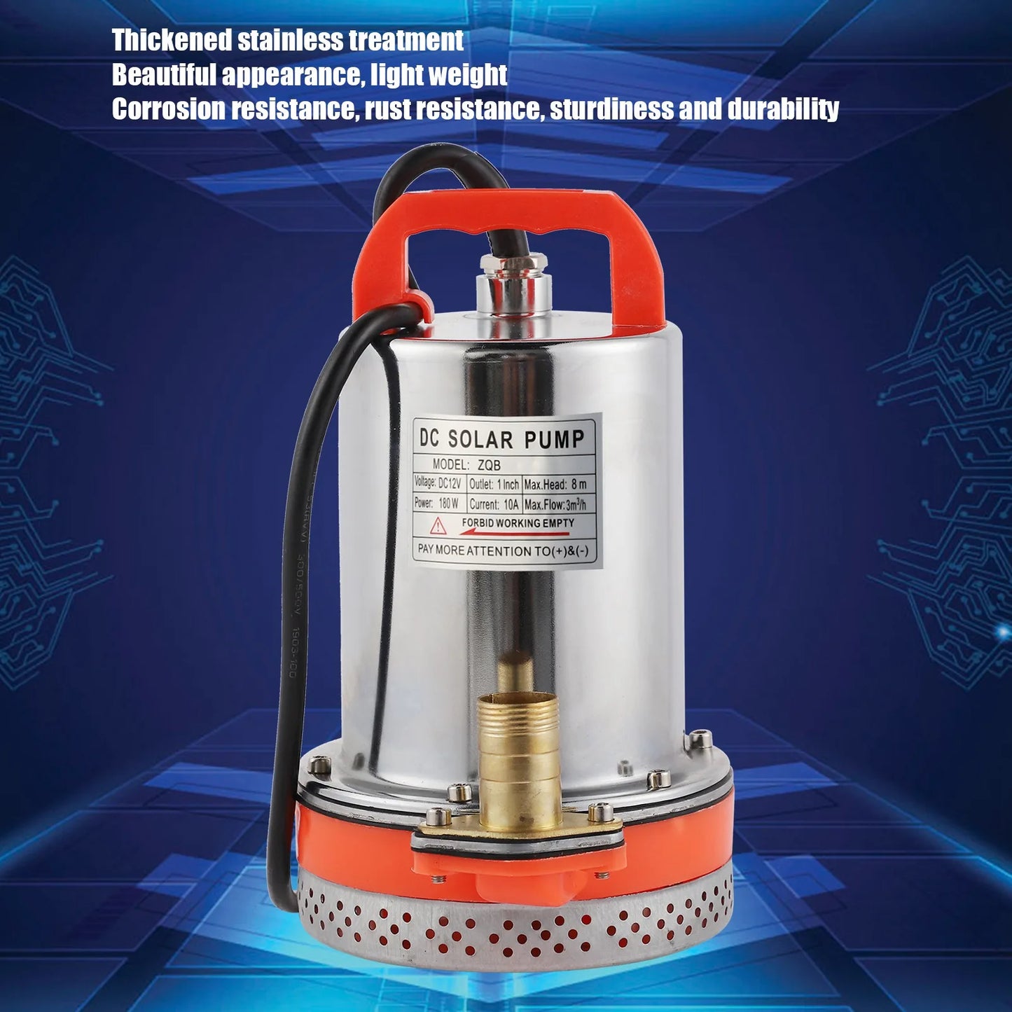 Submersible Pump Small Battery Solar Swimming Pool Cleaning 8meter Lift 2.1meter Cable DC 12V 180W/24V 220W