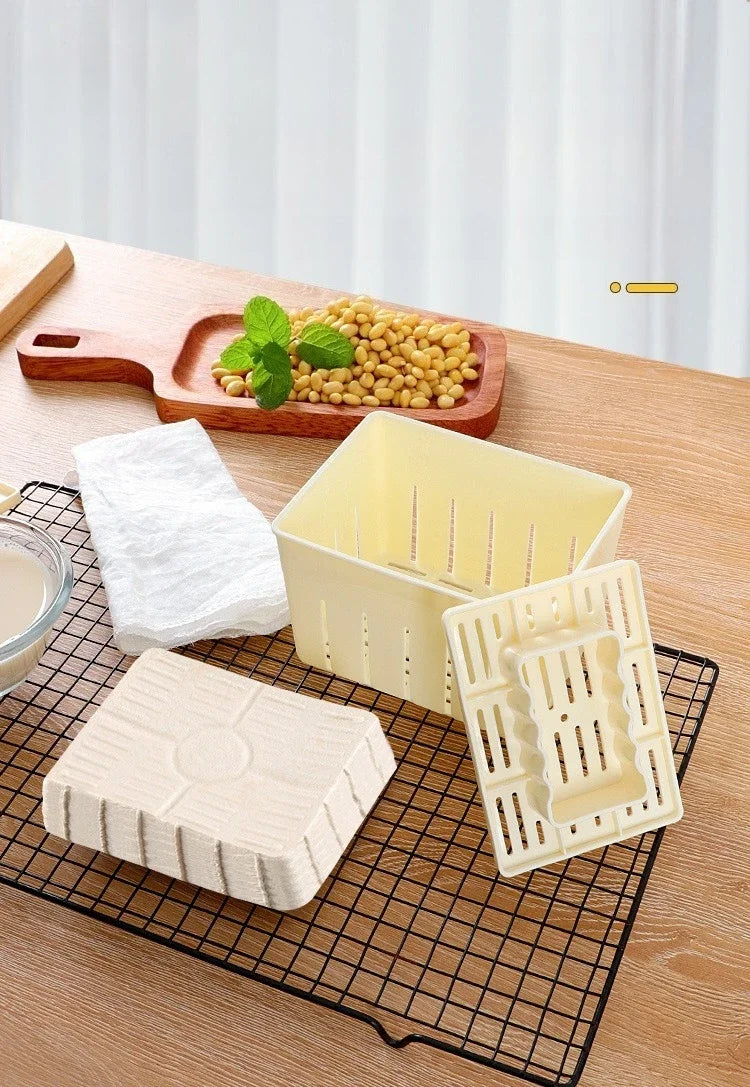 DIY Plastic Tofu Press Mould Homemade Tofu Mold Soybean Curd Tofu Making Mold With Cheese Cloth Kitchen Cooking