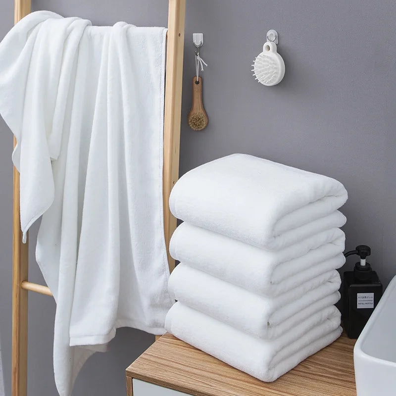 Large Thick Cotton Bath Towel, White Shower Towels, Home Bathroom, Homestay Hotel Adults, 70x180cm