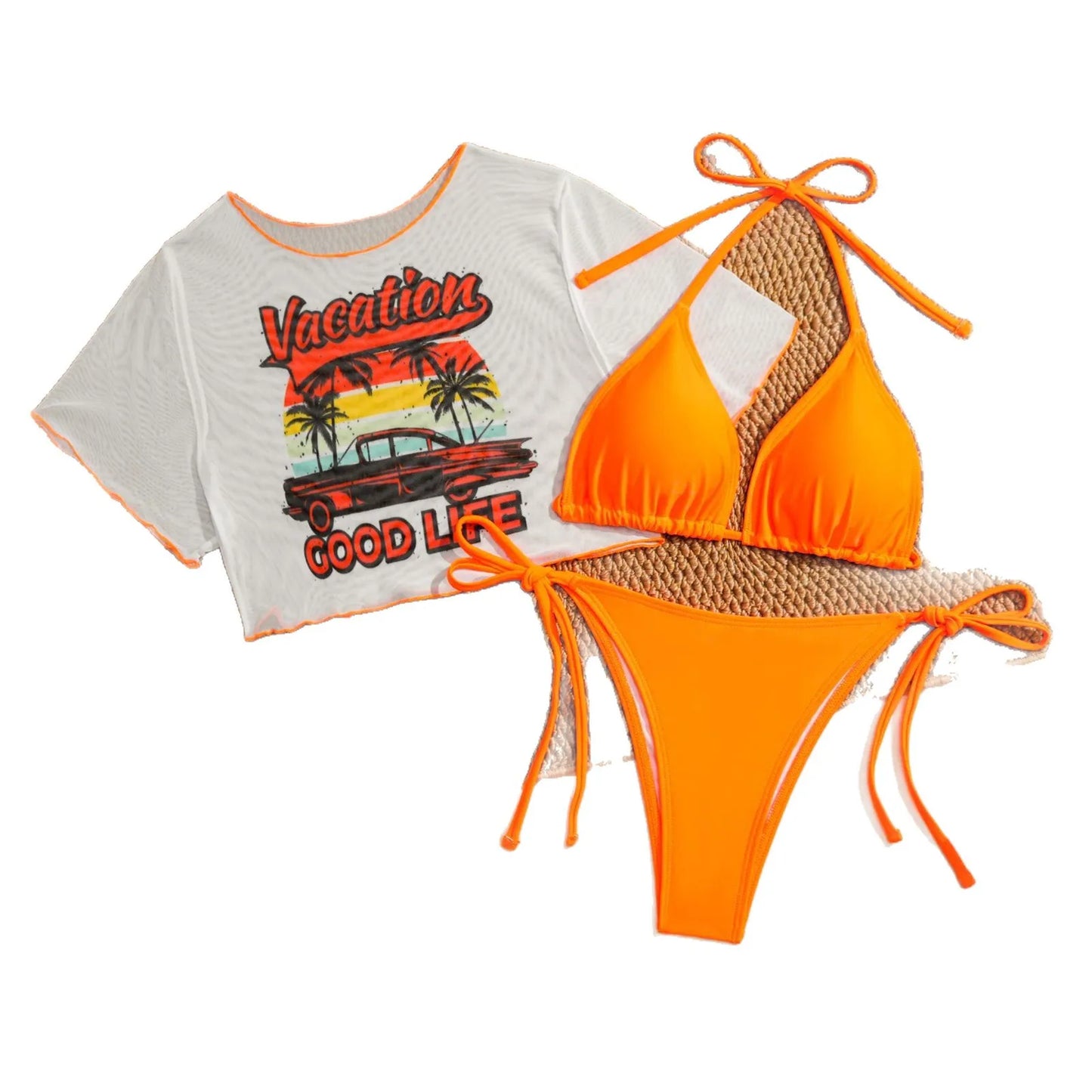Bathing Suit Women European And American Sexy Fashion Tropical Positioning Printing Women's Three-piece Swimsuit BIKINI