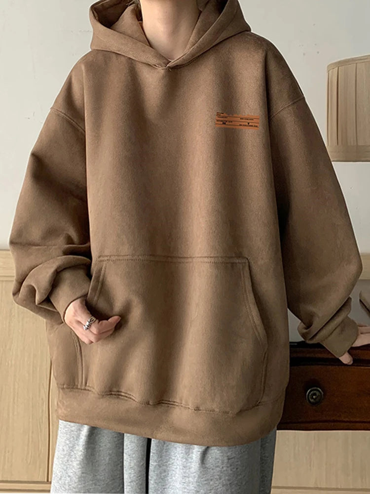2026 New Suede Hooded Sweatshirts For Men Autumn Y2K Streetwear Printed Hoodies Hip Hop Fashion Retro Fleece Hoody Clothes
