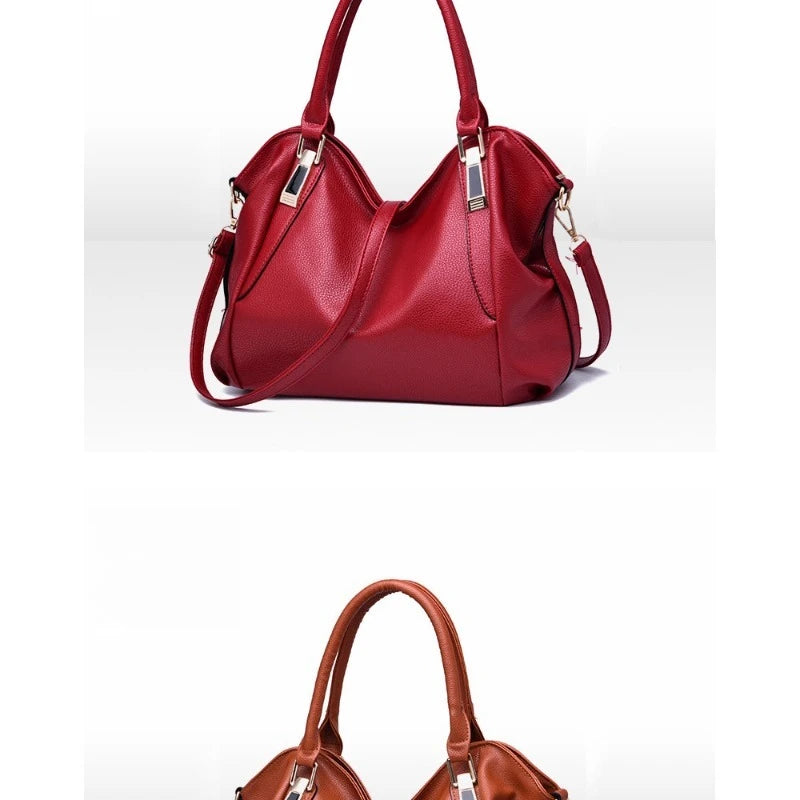 Ladies' leather bag, soft leather, mother's bag, simple middle-aged women's bag, large capacity handbag, crossbody bucket bag