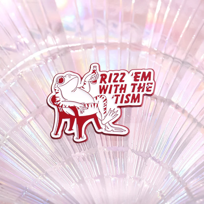 Autism Rizz 'em with The Tism Enamel Pin Cartoon Frog ADHD Awareness Mental Health Brooches Lapel Badge Jewelry Gift For Friends