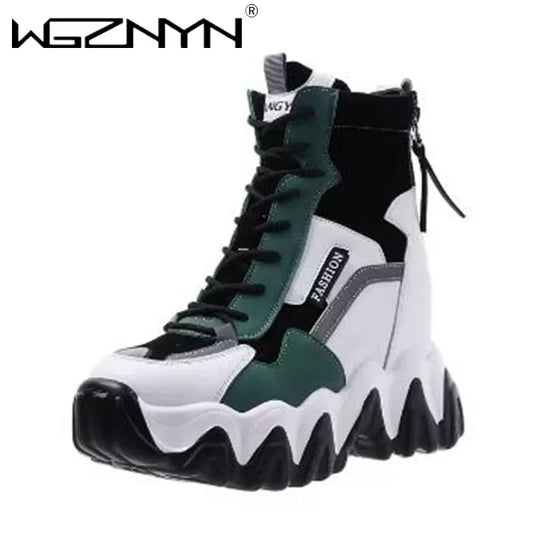 2025 Women Thick Sole Ankle Boots Autumn Luxury Platform Casual Boots Women's 8cm High Heels Wedge Boots Shoes Woman Sneakers