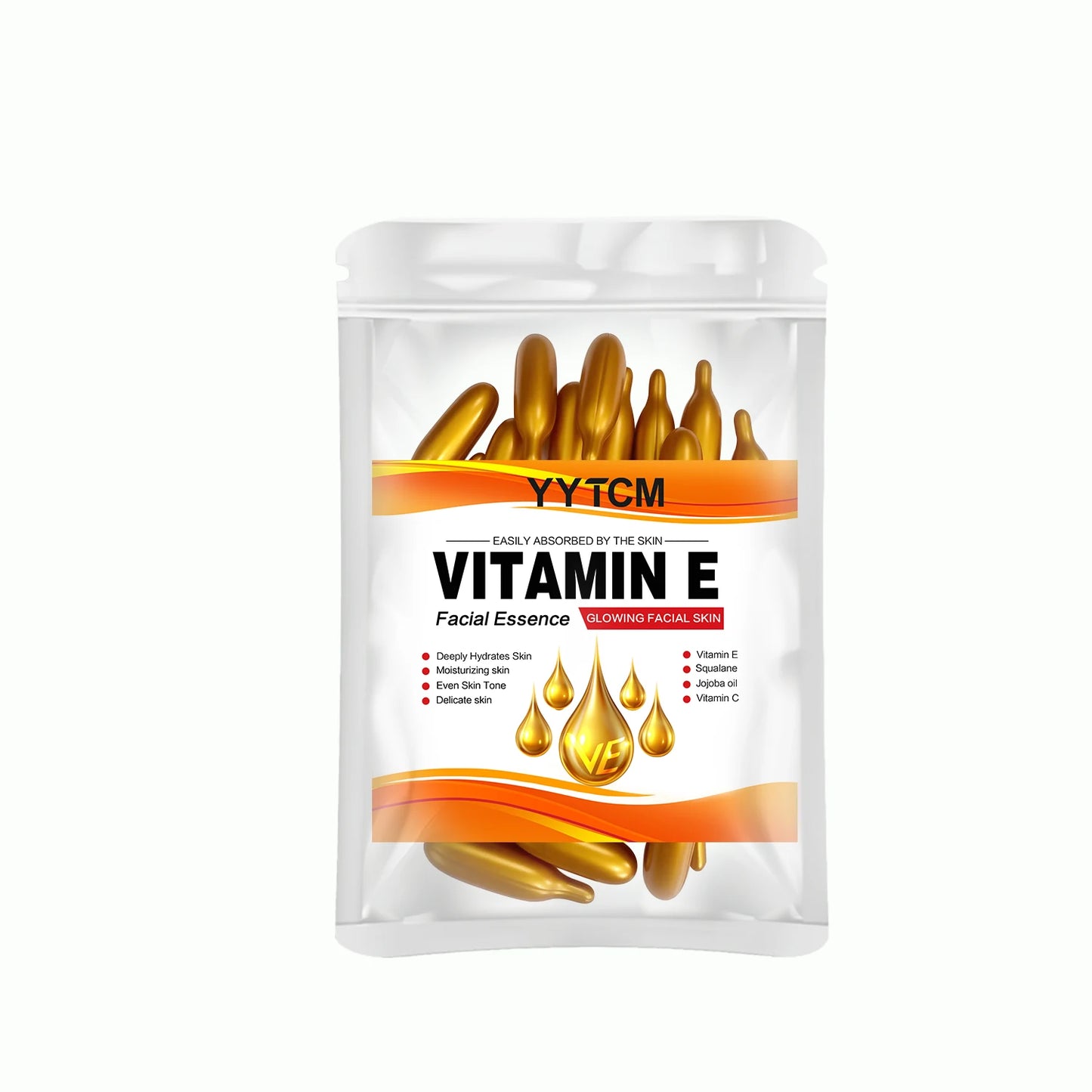 Vitamin E Deep Moisturizing Capsule Essence, Hydrates and Smoothes the Skin, Contains Plant Squalane, Vitamin C, Deep Hydrating and Brightening Skin Essence (0.4g X 30 Capsules)/Bag-1 Bag