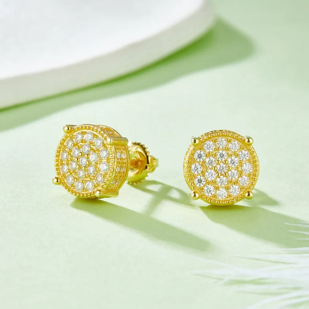 M-JAJA Full Moissanite Diamond Stud Earrings for Women/Men 18K Gold Plated 925 Sterling Silver Screw Earrings Party Fine Jewelry