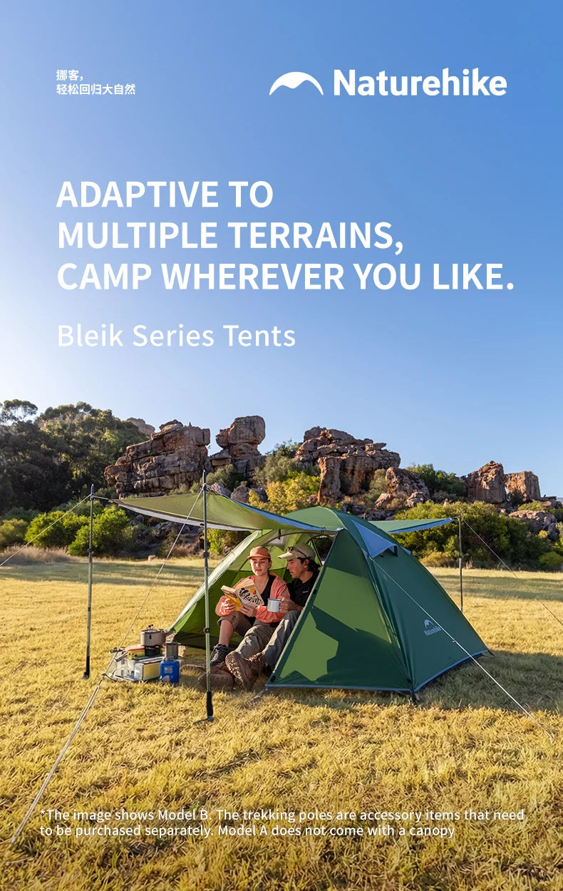 Naturehike  2026 Tents 2-3 People Bleik  Outdoor Hiking Mountain Camping Tent Travel 210T Polyester Waterproof Sunshade Shelter