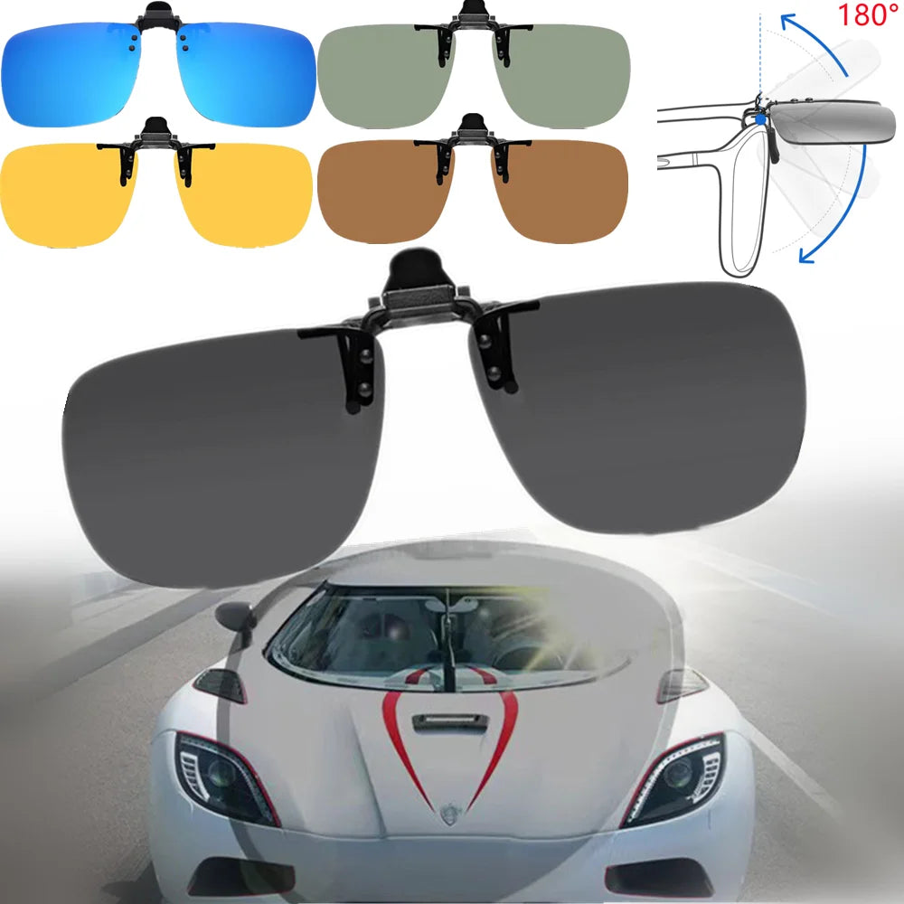 Polarized Sunglasses Men Clip On Yellow Lenses Night Vision Rimless Rectangle Sun Glasses Anti-glare UV400 Goggles 2026 Eyepiece