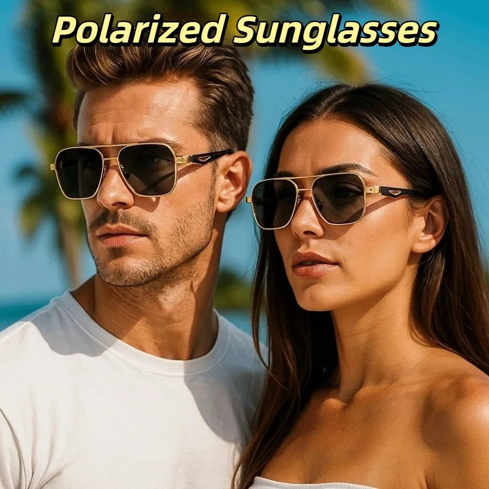 Retro Double Bar Sunnies Square Frame Sunshade Eyewear Unisex Polarizing Lens Sunglasses PC Decorative Anti-UV Glasses Summer