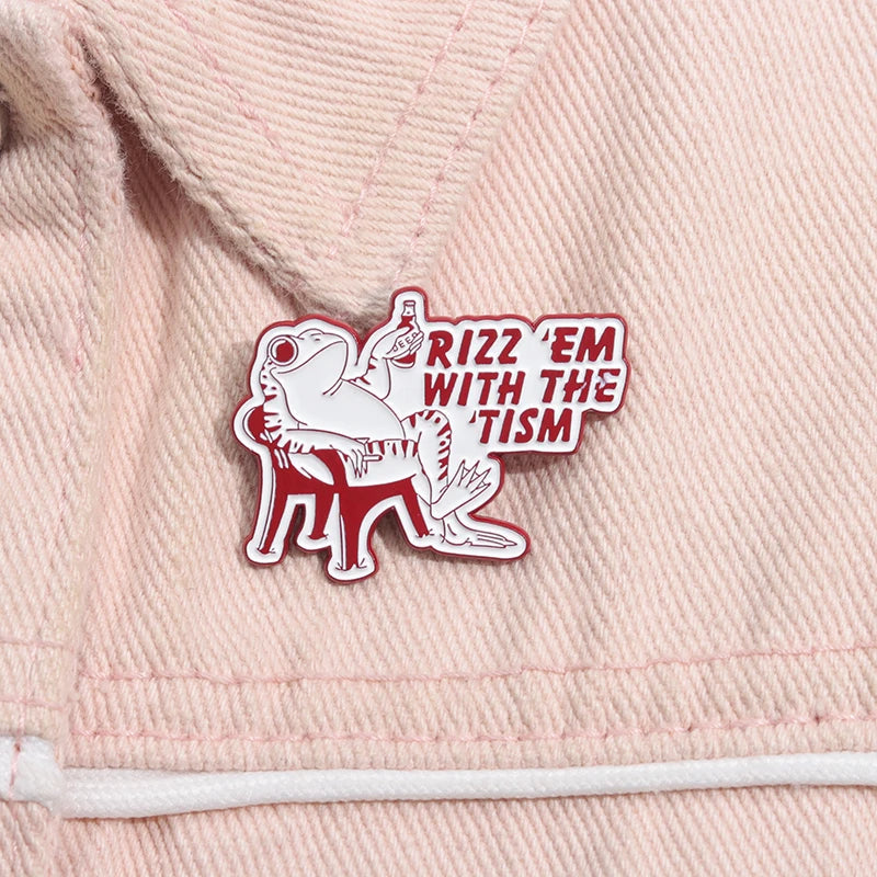 Autism Rizz 'em with The Tism Enamel Pin Cartoon Frog ADHD Awareness Mental Health Brooches Lapel Badge Jewelry Gift For Friends