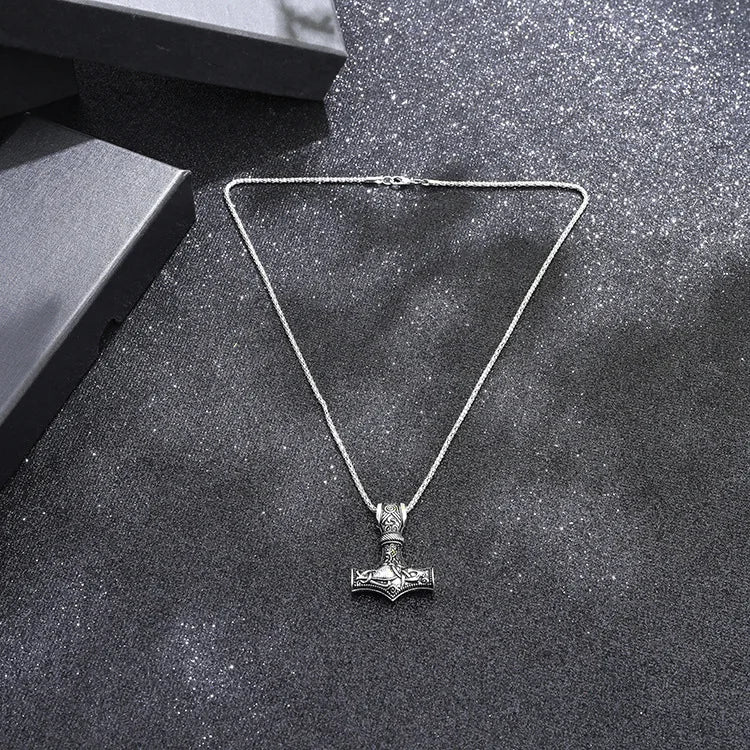 Punk Necklace for Men Thor Hammer Mjolnir Viking Amulet Hammer Scandinavian Pendant Norse Jewelry Metal Chain Pendant Jewelry