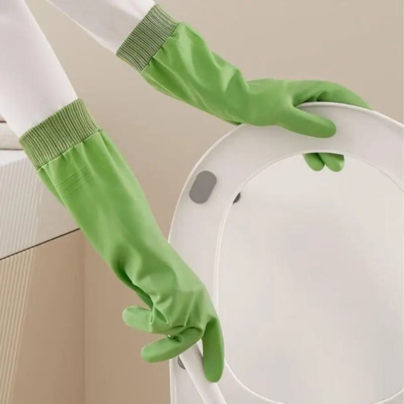 ♥Reusable Cleaning Gloves with Anti-Slip Palm Particles - Long-Sleeve Rubber Gloves for Kitchen, Dishwashing & Household Chores