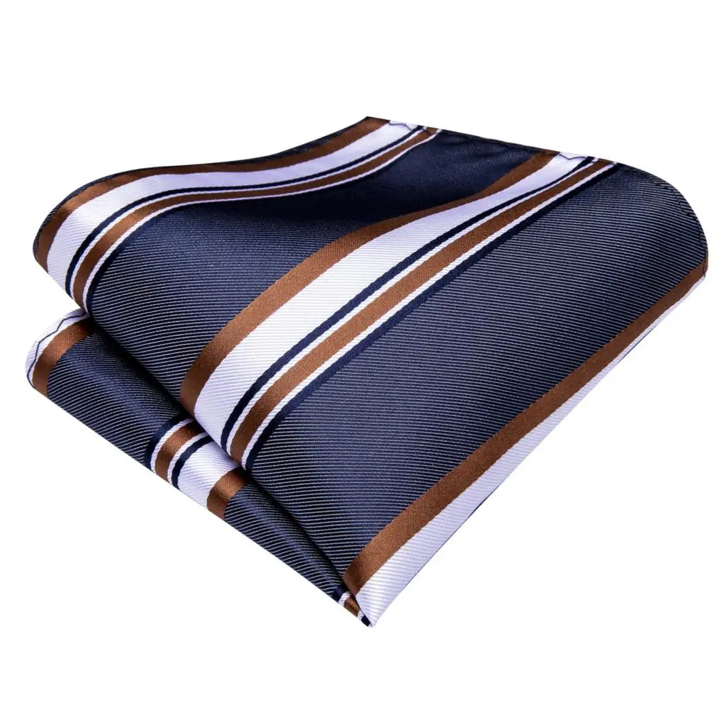 Grey White Striped 2023 New Elegant Men Tie Hanky Cufflink Silk Necktie For Men Wedding Party Business Fashion Brand Hi-Tie
