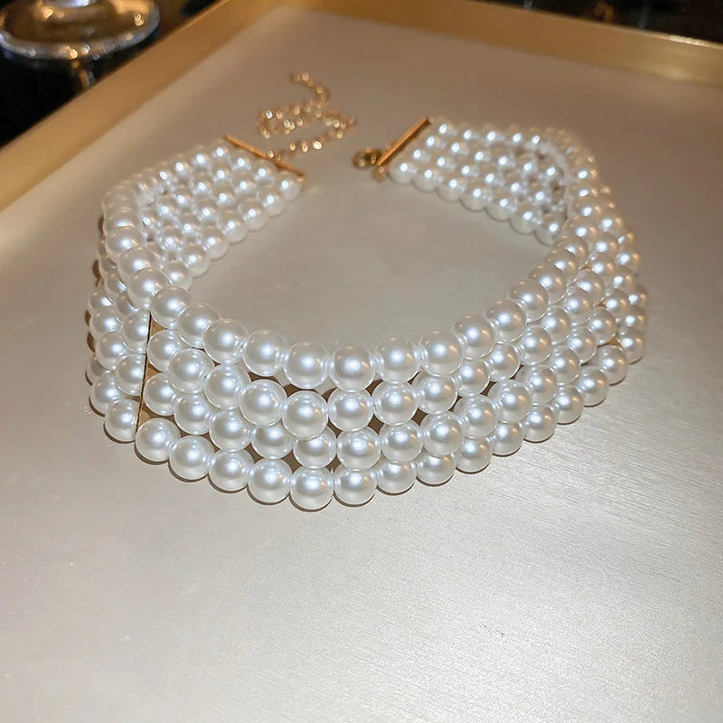 Pearl Necklace Bacelet Sets Geometric Necklace Women Solid Color Fashion Weddings Bride Jewelry Accessories