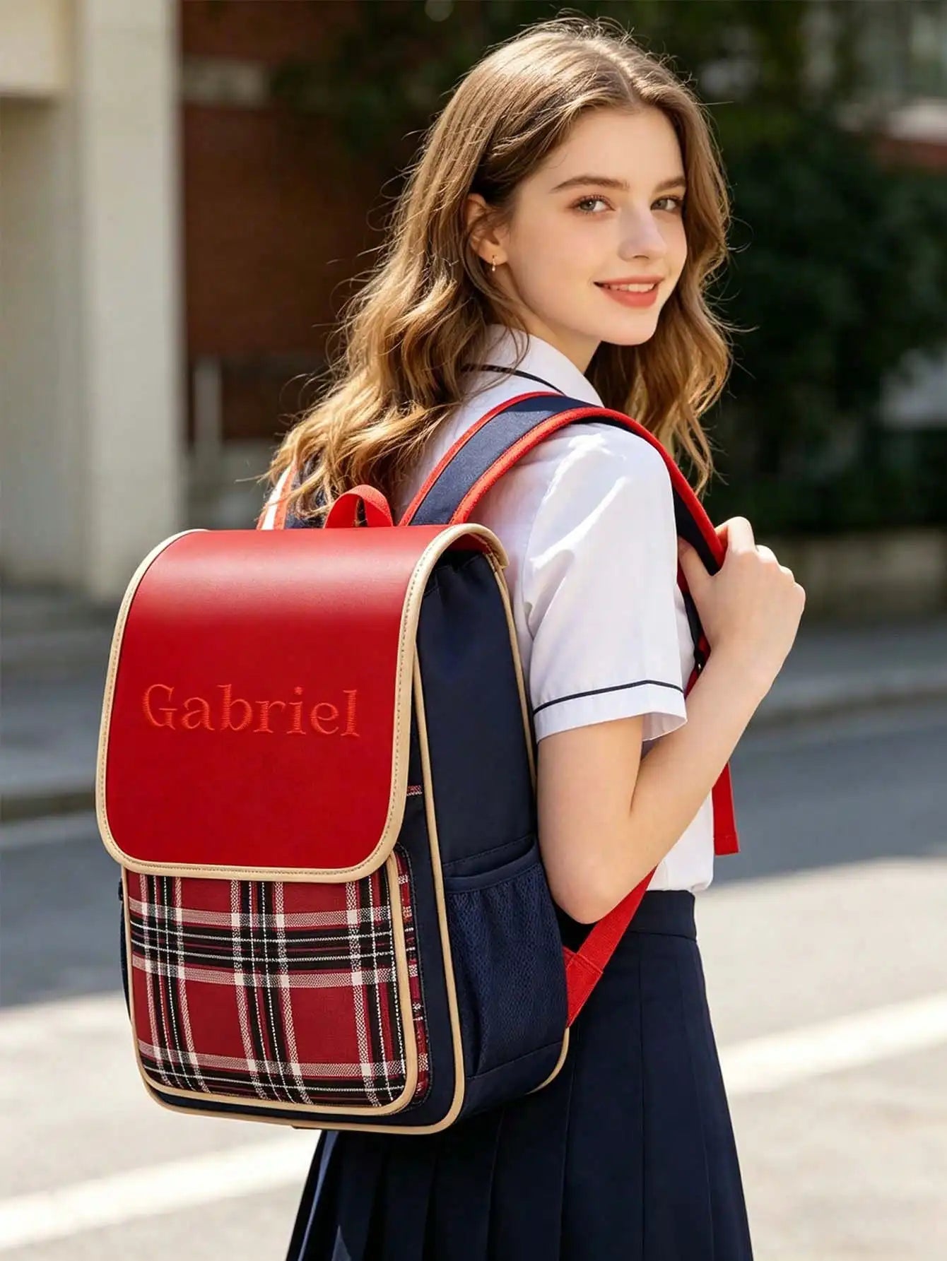 Custom Embroidery Name Kids School Backpack Plaid Children Bag Boys Girls Student Bookbag A4 Size Waterproof Kindergarten Bag