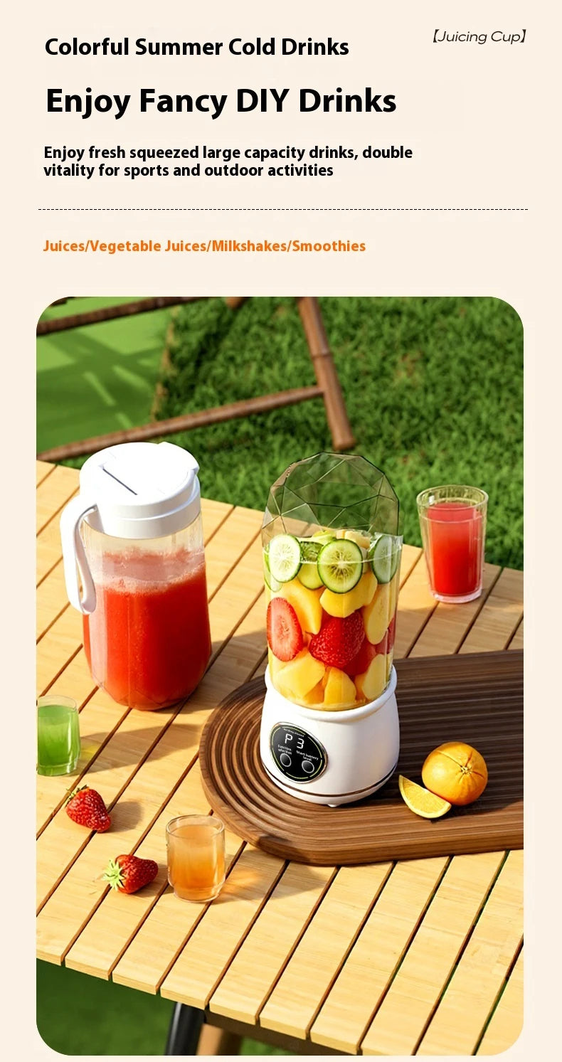 Portable USB rechargeable blender, electric juicer, 500ML capacity, 3-level power adjustment, for juicing fruits and vegetables