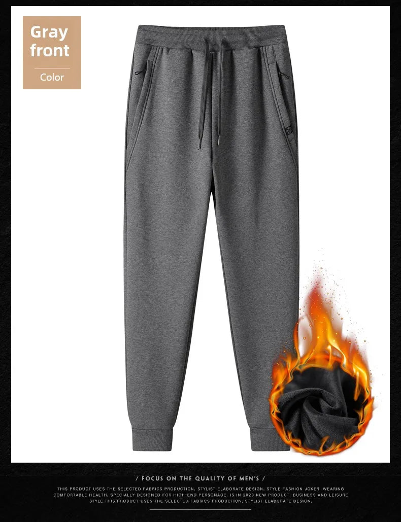 Men's pants 2025 autumn and winter with plush and thickened pure cotton casual sanitary pants, sports leg binding casual pants