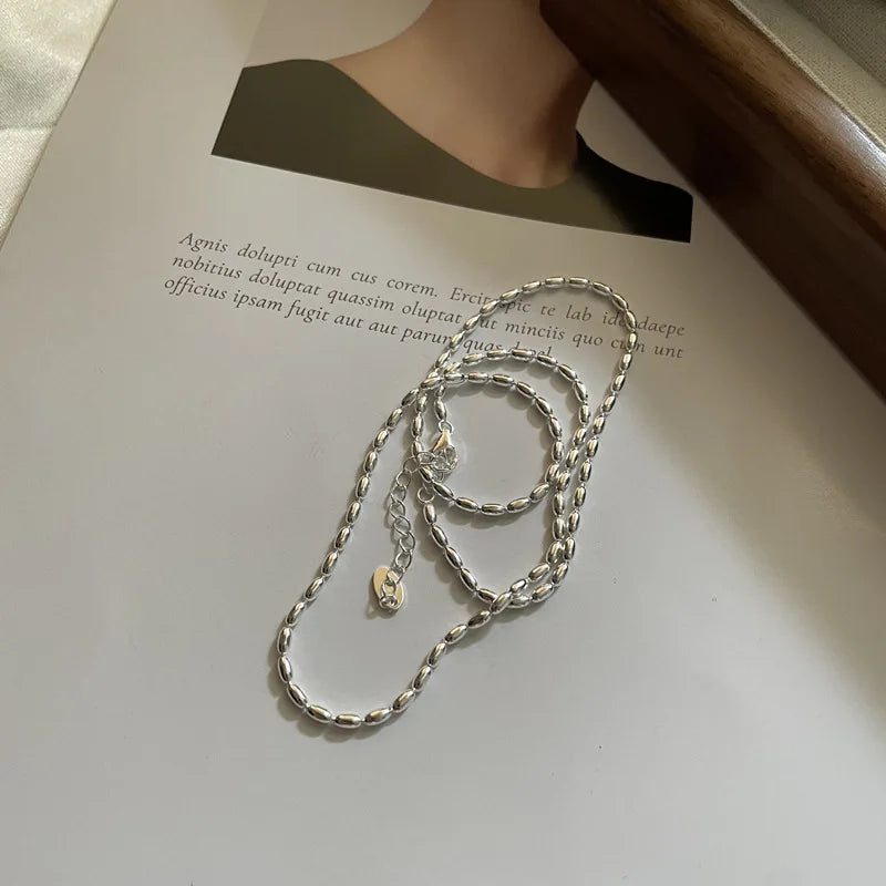 925 Sterling Silver Necklace Shiny and Delicate Collarbone Chain Double Layered Round Bead Necklace for Women's Fashion Jeweller