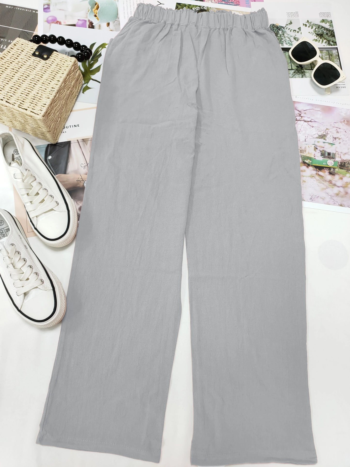 Summer 2024 new ladies cotton and linen straight tube cropped casual and comfortable simple women radish pants