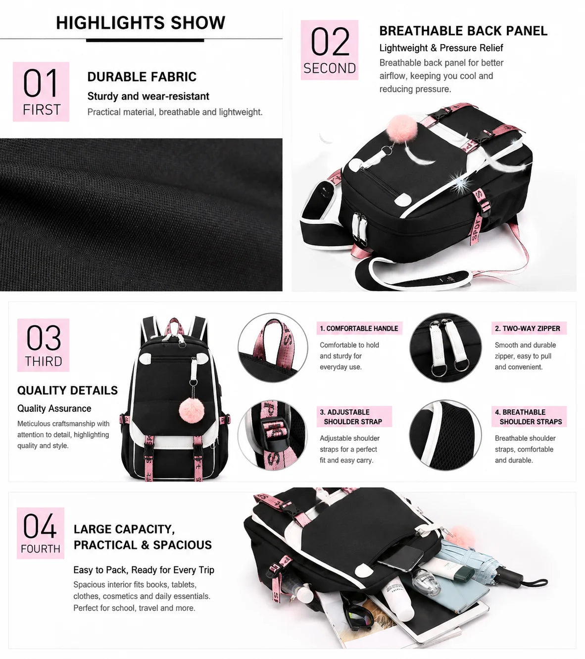 Trendy Girl Group School Bags for Students Girls Large Capacity Travel Book Bag Usb Charging Laptop Backpack Children Backpacks