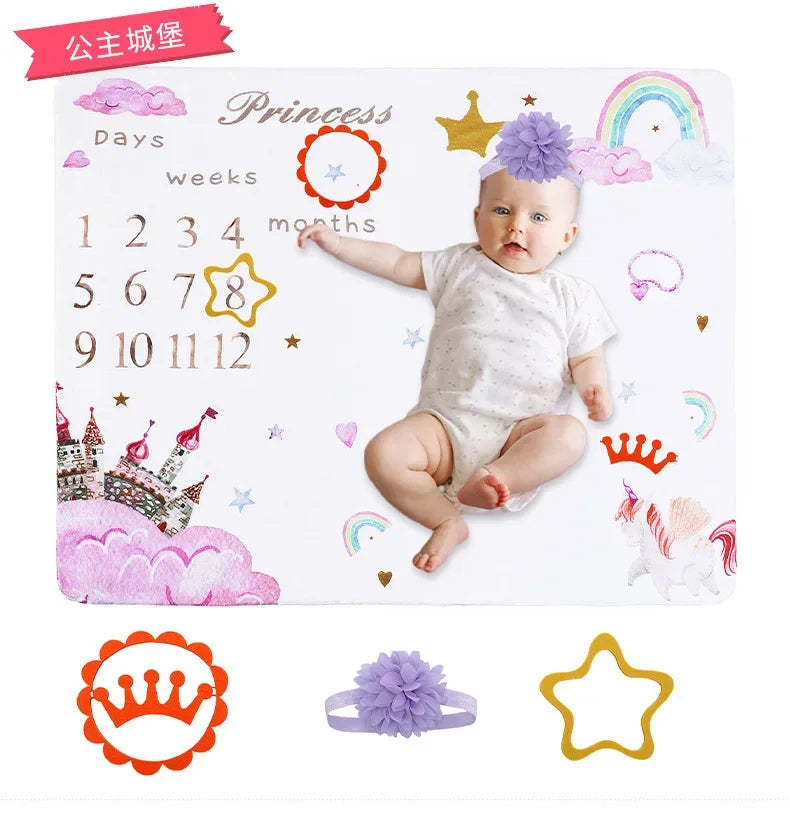 Baby Photography Mats Background Cloth Growth Commemorative Blanket Baby Milestone Flannel Blanket Newborn Photography Blanket