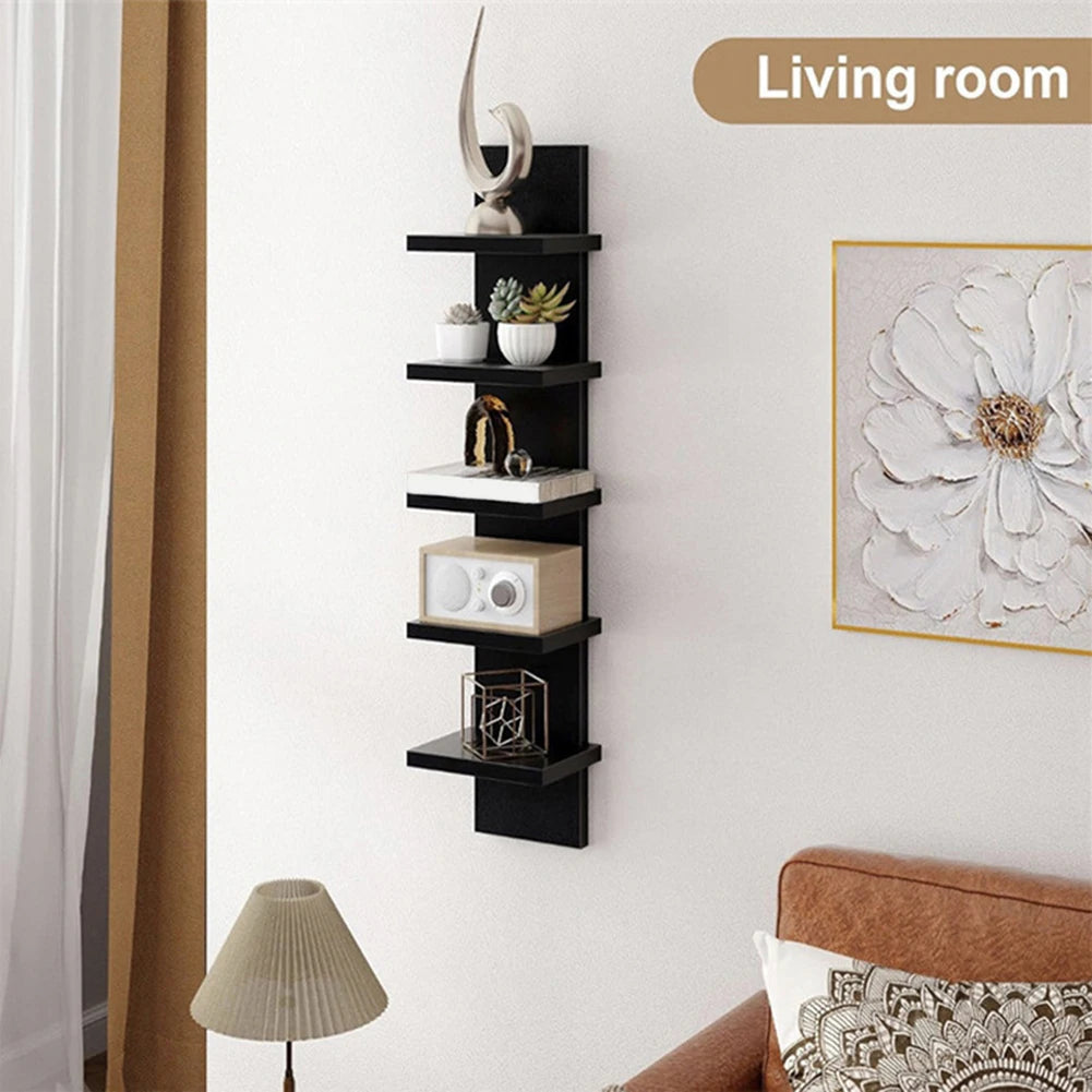 5 Layers Wall-Mounted Wood Bookshelf Storage Rack Board Shelf Organize Floating Shelf For Office Living Room Decor For Books