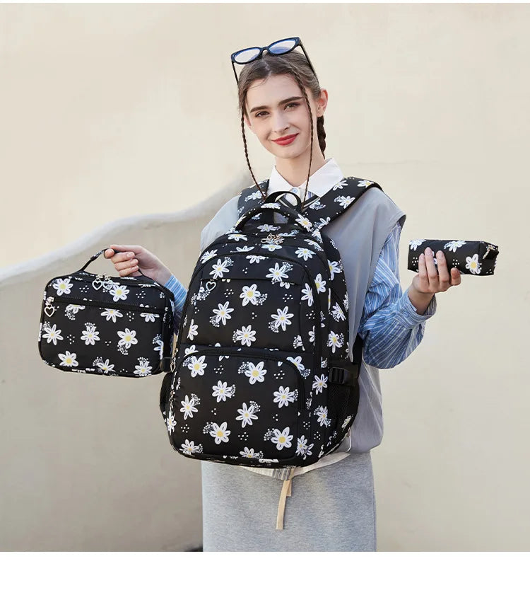3 Pcs Set Children's Backpacks Cute Student School Bag for Teenage Girls Waterproof School bags With Lunch bag Pencil Case