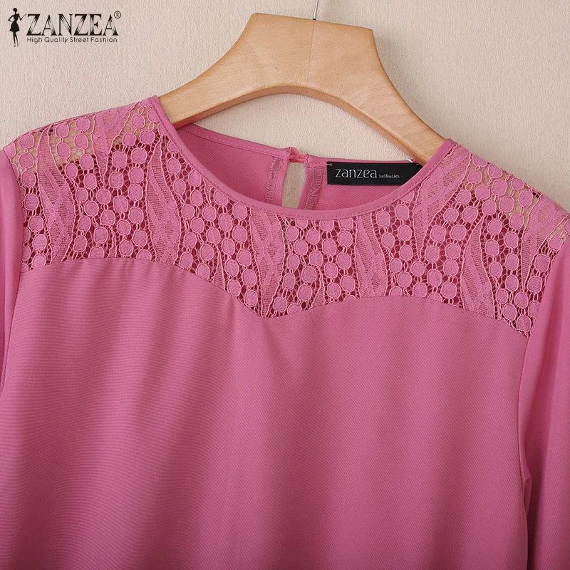 Women Autumn Patchwork Blouse 2025 ZANZEA Elegant Long Sleeve Tops Stylish Work Shirts Female Casual Loose Chemise Mujer Femme
