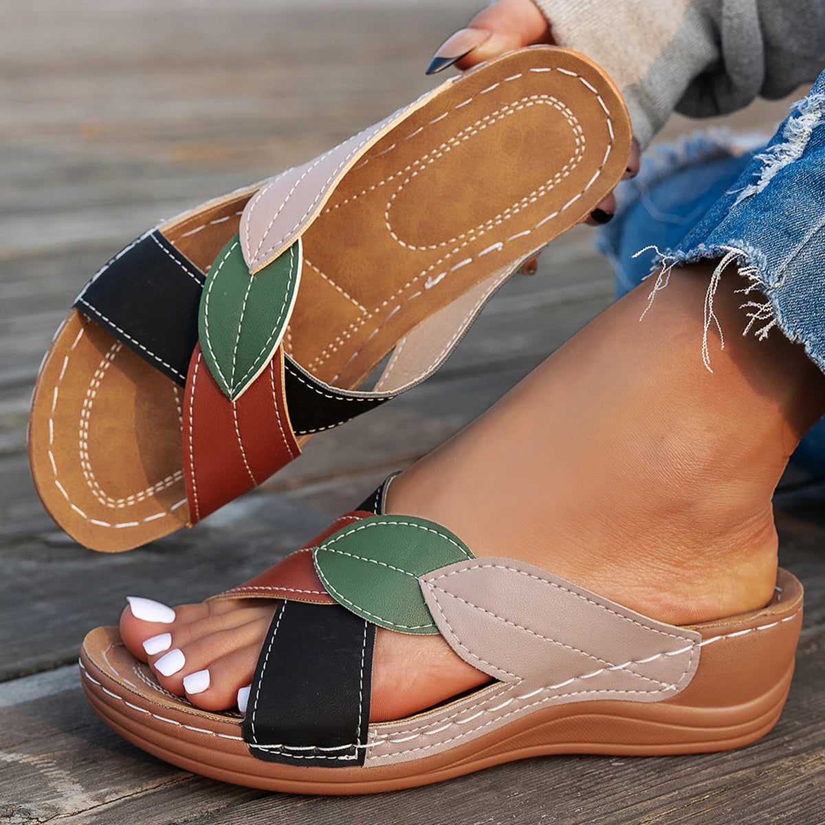 Women Slippers 2025 Summer Shoes Woman Mix Color Heels Sandals Summer Women Elegant Heeled Footwear Slippers slides Women