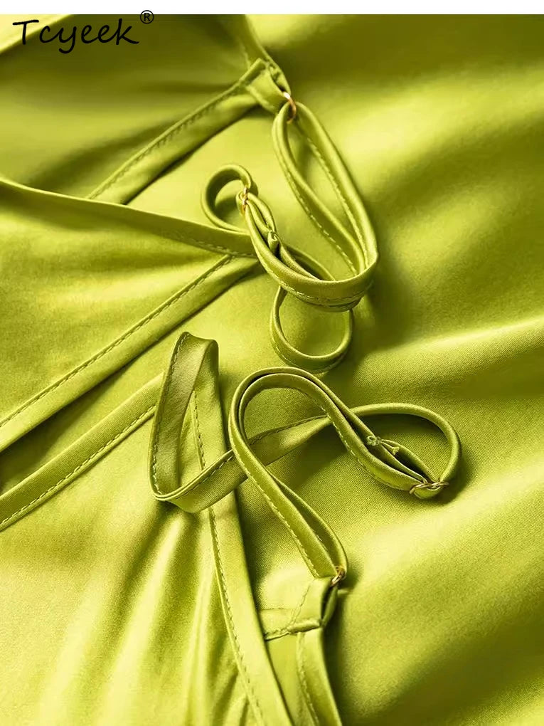Tcyeek 100% Natural Mulberry Silk Long Dress 21MM Real Silk Summer Dresses for Women 2026 Elegant Dresses Womens Clothing Платье