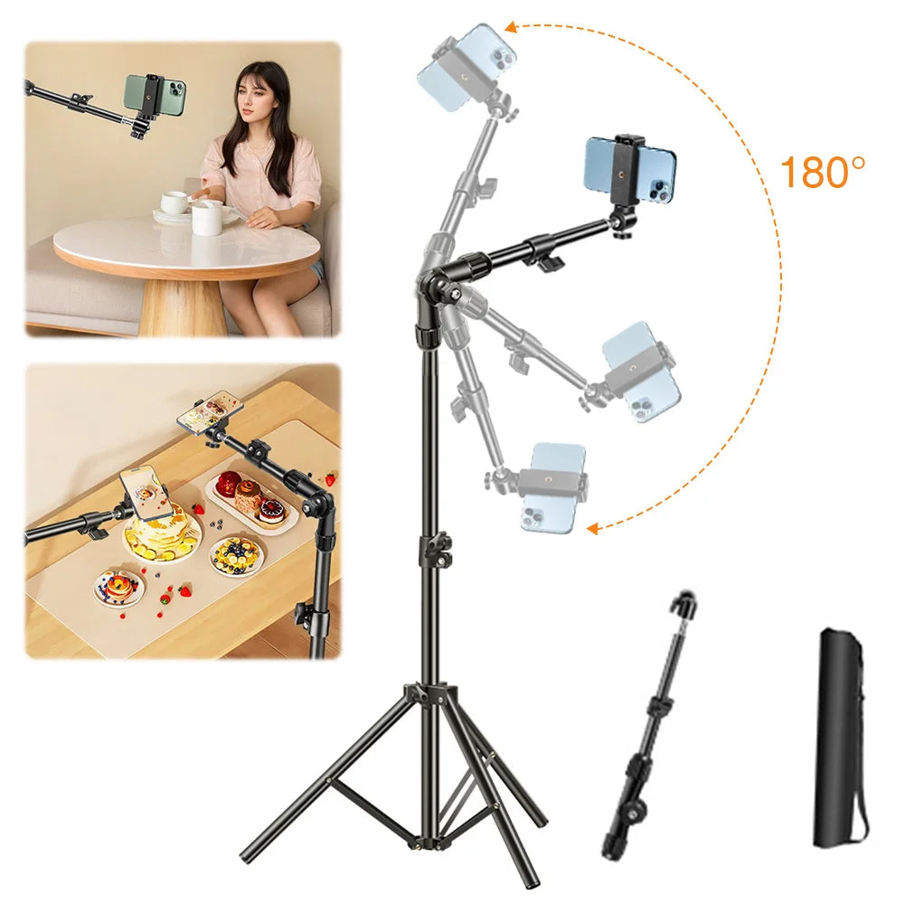 Phone Tripod Adjustable Horizontal Overhead Tripod Cell Phone Tripod Stand for Filming Video Recording Live Stream