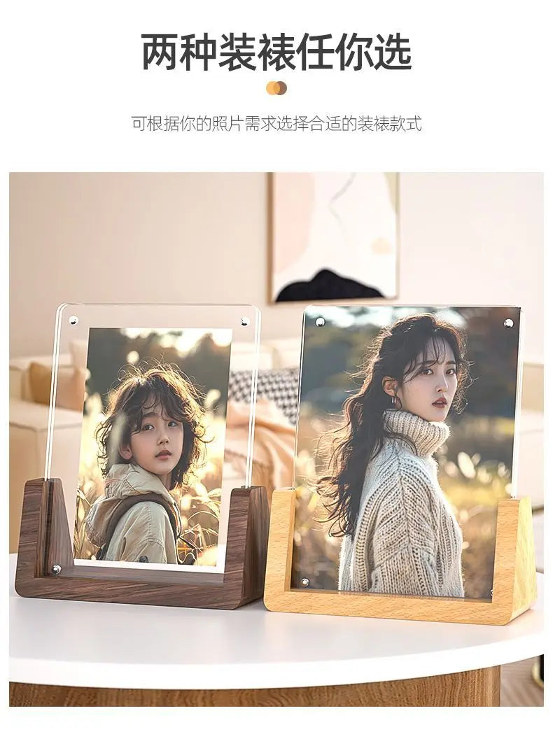 Rustic Wooden Photo Frames with Walnut Wood Base and High Definition Break Free Acrylic Covers for Tabletop or Desktop Display