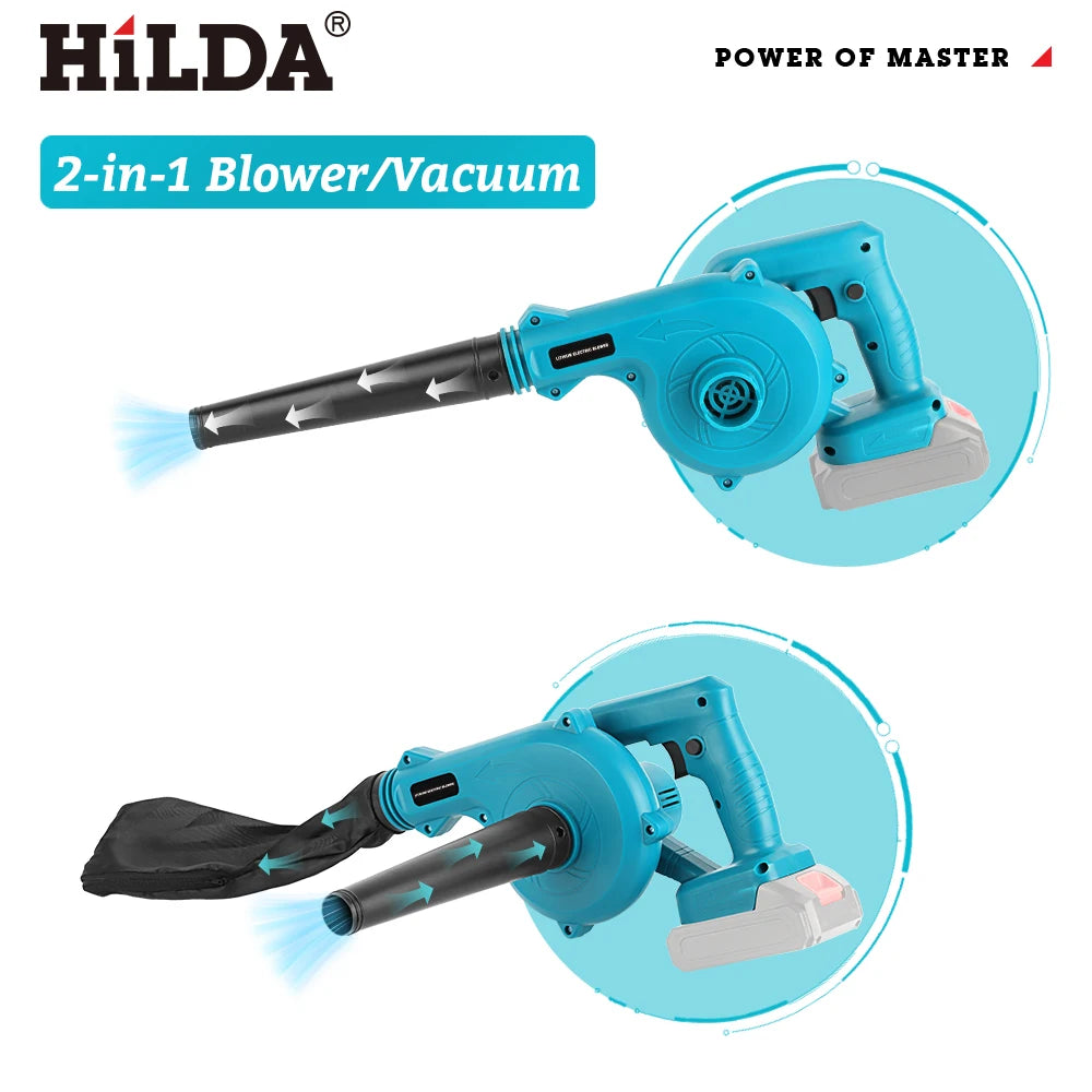 HILDA Cordless Electric Blower Blue Turbo 2-in-1 Blowing And Suction Machine Handheld Leaf Vacuum Cleaner For Makita 18V Battery