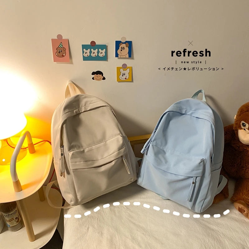 Simple Solid Color Backpack Women 2022 Waterproof Nylon School Bags For Teenager Girls Bookbag Lady Travel Backbag Shoulder Bag