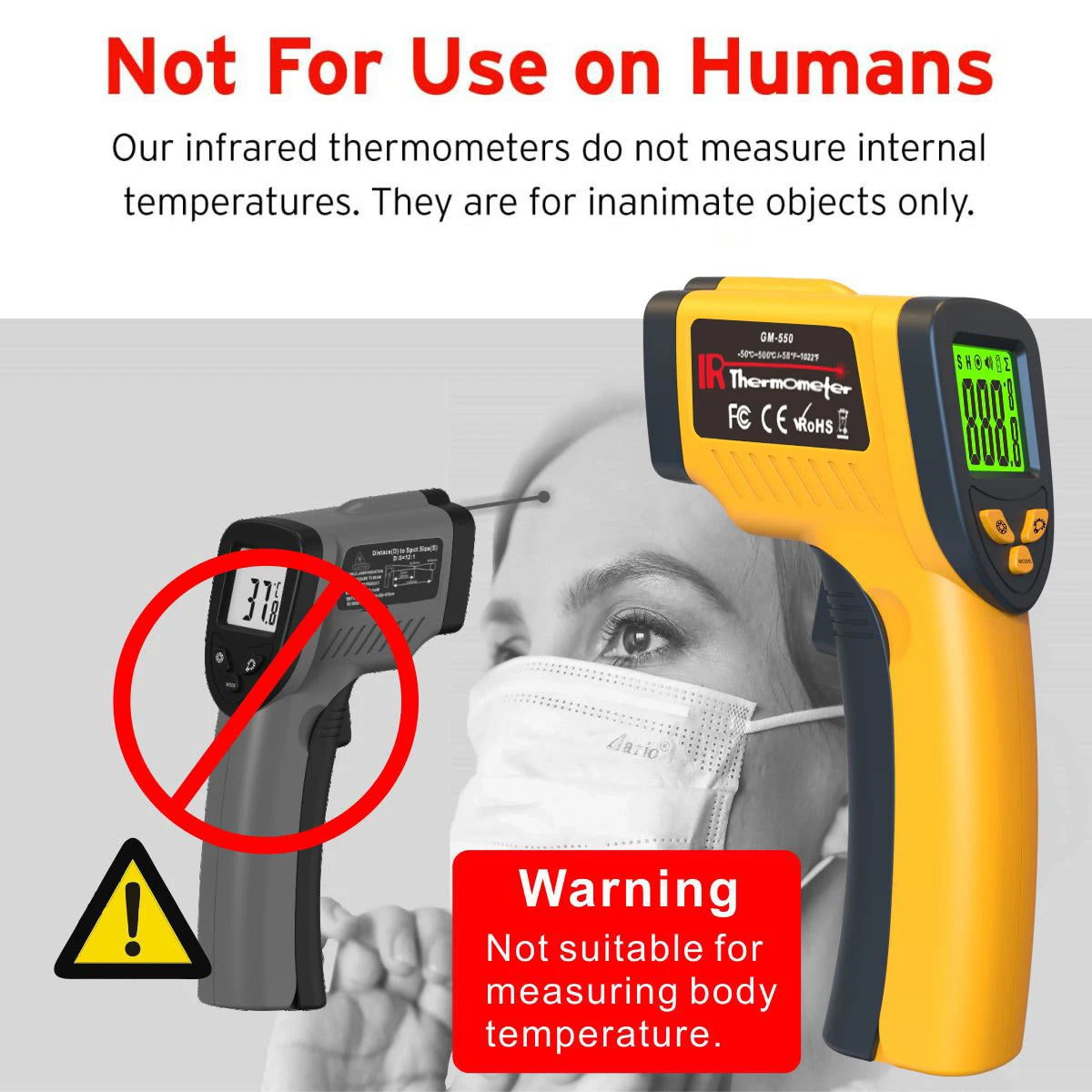 LAOLAU GM550 Infrared Thermometer Non-contact Laser Temperature Gun Handheld Temperature Sensor Handheld Digital Pyrometer 500°C