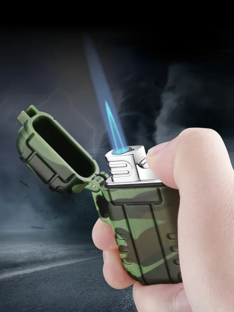 Outdoor Waterproof Lighter with Lanyard Portable Blue Flame Jet Lighter Butane Turbo Cigar Lighter Camping Wading Men's Gadgets