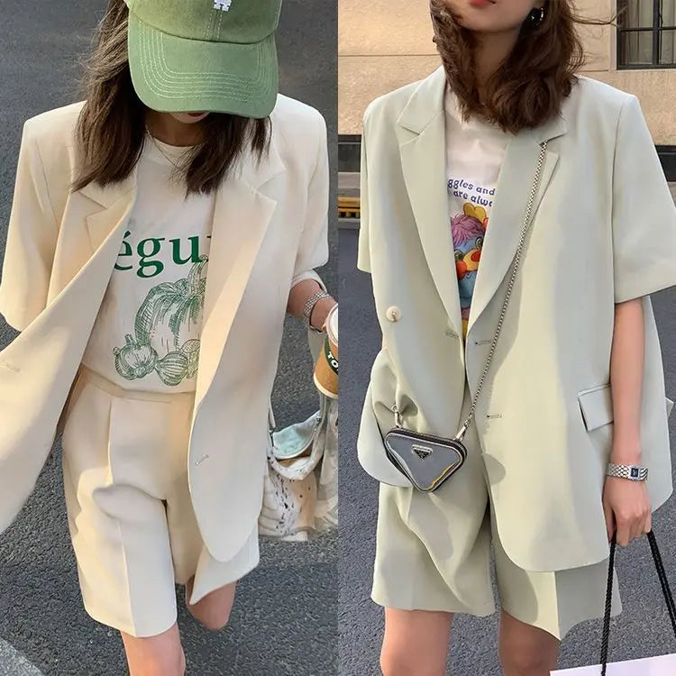 Pant Suits 2025 Spring and Summer Thin Casual Loose Short Sleeved Suit Jacket Women Suit Two-piece Set