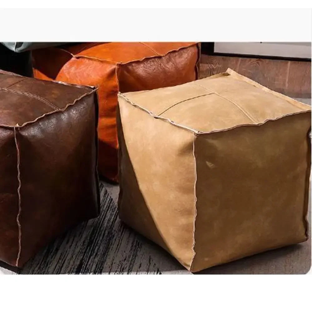 Foot Rest Non-Slip Storage Stool Waterproof Large Capacity PU Leather Ottoman Stackable Square Leather Pouf Tatami 발받침대 스툴