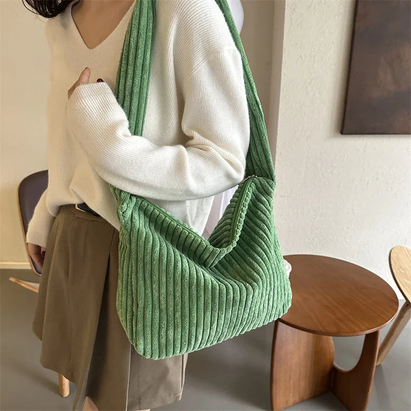 Winter Tote Bag for Women Large Capacity Handbags Casual Shoulder Bags Trend Female Corduroy Shopper Crossbody Bag