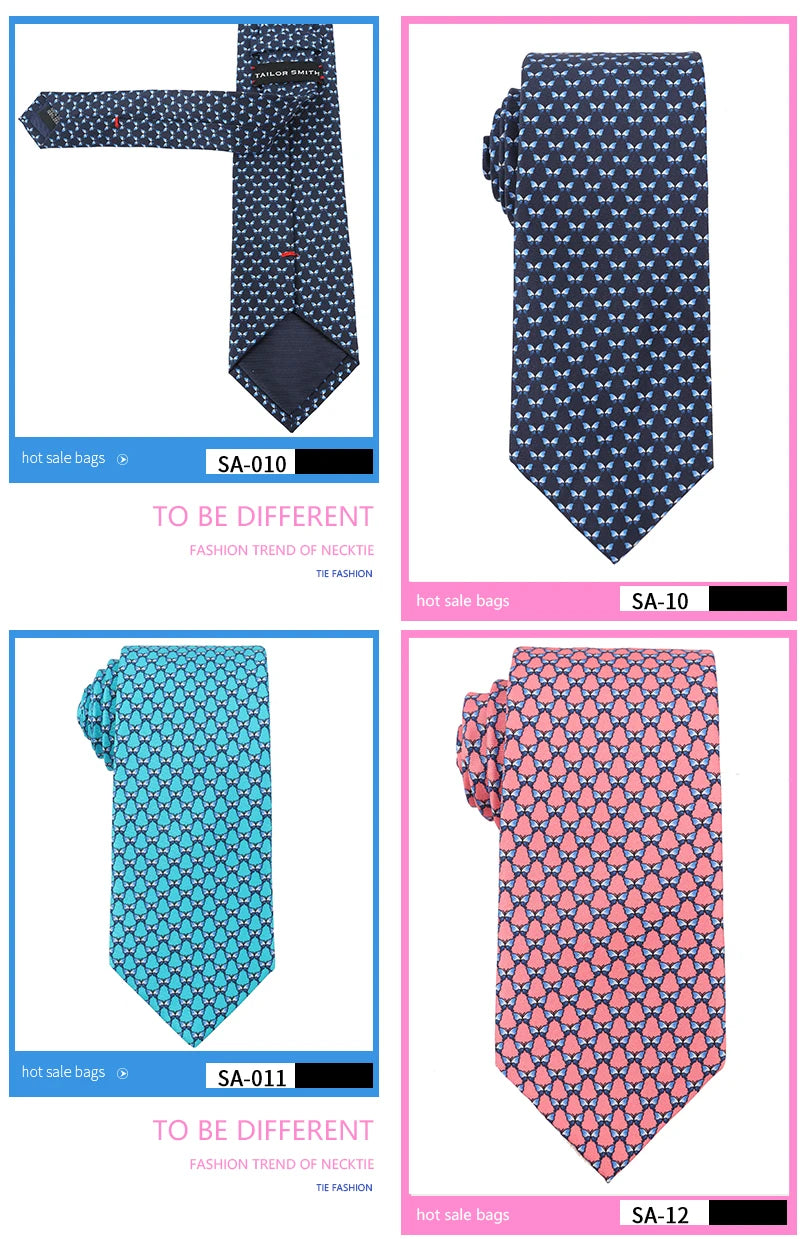 Tailor Smith 100% Silk Ties For Men Fashion Necktie With Bee butterfly sailboat  Animal Pattern Tie Father's Day Birthday Holida