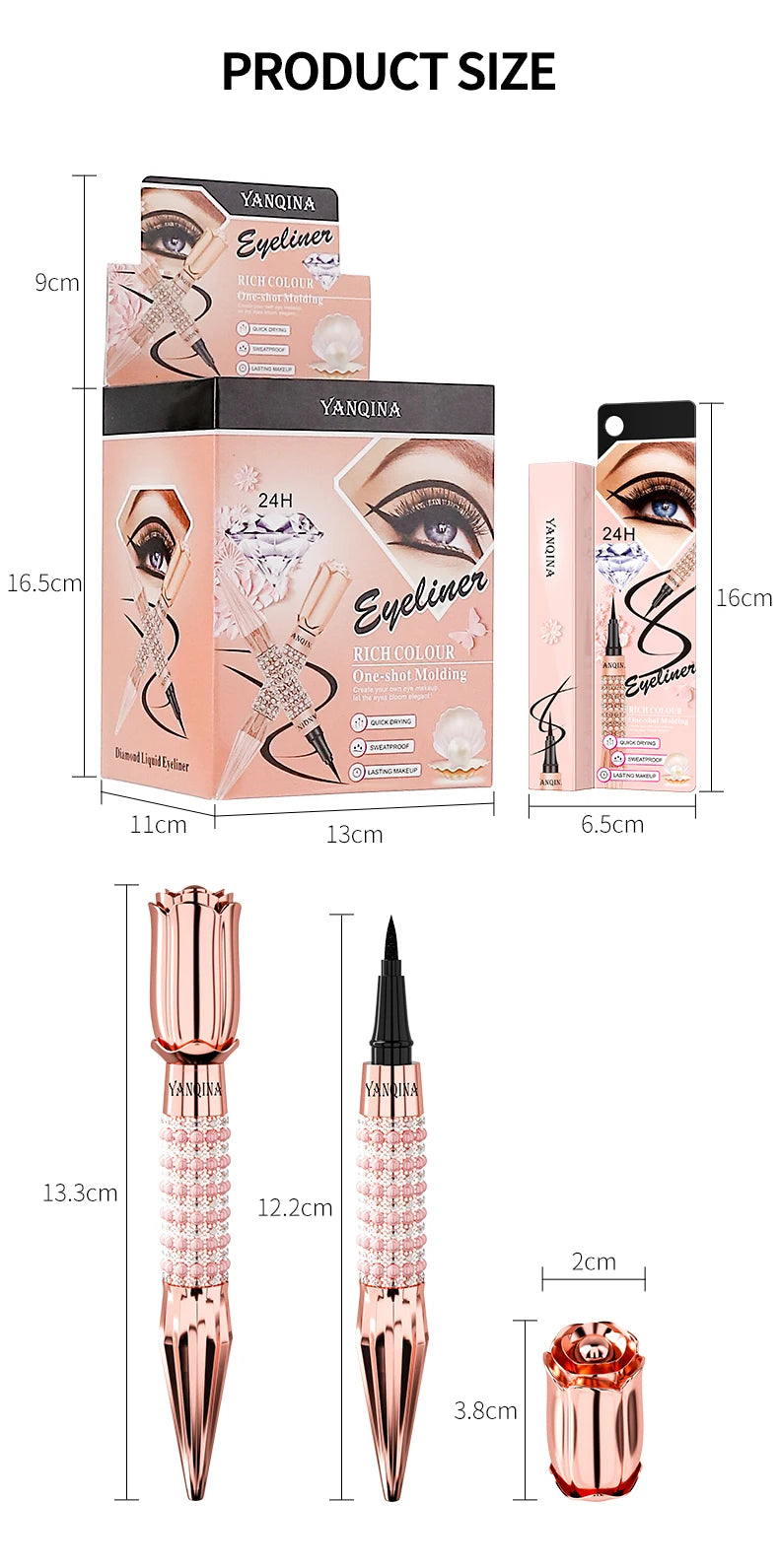 Yanqina Precision Liquid Eyeliner - Long-Lasting, Waterproof, Transfer-Proof, Quick-Drying Black Eyeliner with a Shiny Design