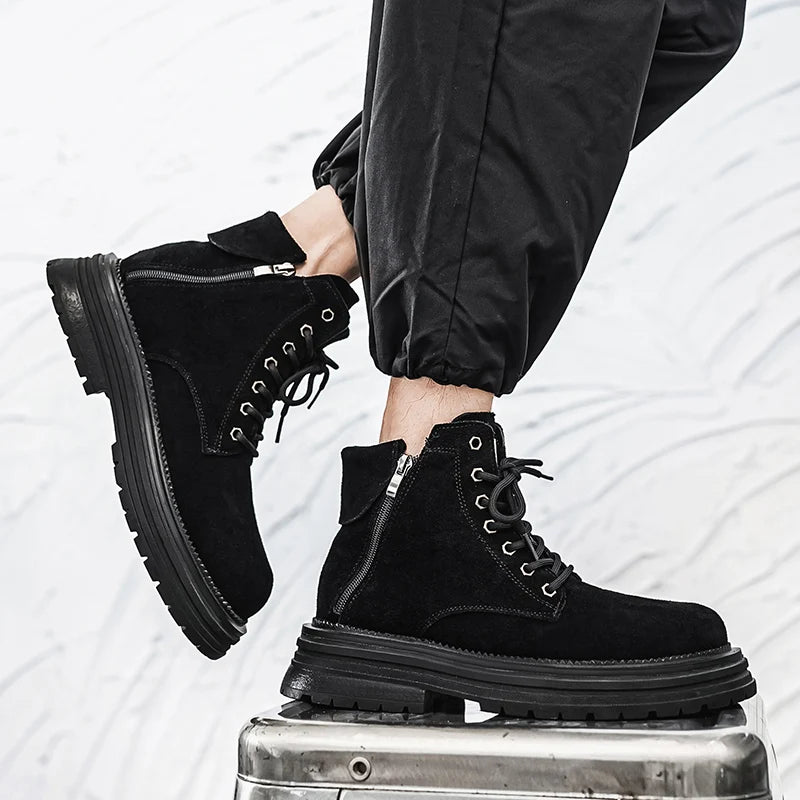 Men's high-quality suede horse boots outdoor casual leather boots thick soled English style short boots fashionable work boots