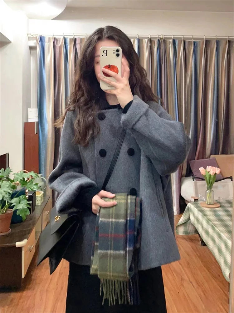 Wool for Women Chic Autumn Winter Retro Thickened Korean Style Outerwear Classic Prevalent Ins Cozy Elegant Office Daily Female