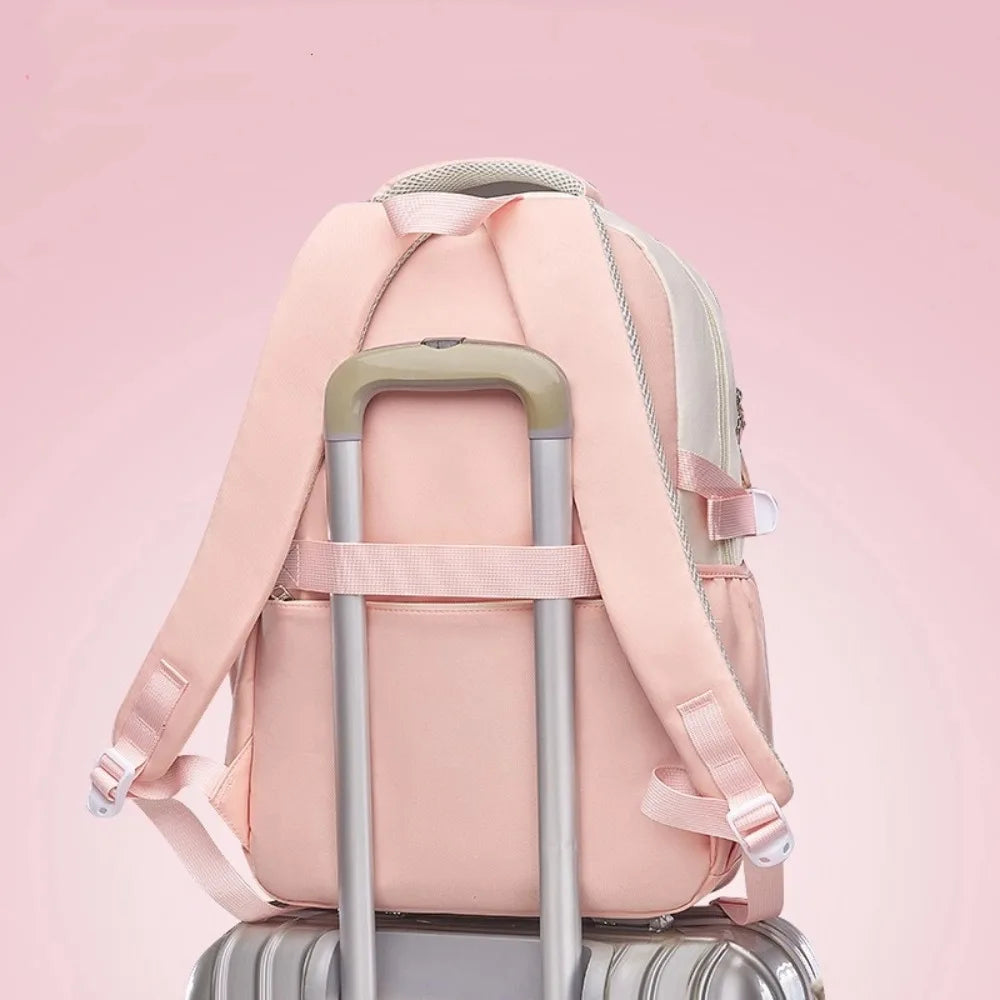 Large Capacity School Bag Waterproof Stress Relief Shoulder Backpack Lightweight Double Strap Bag Junior And High School Girls